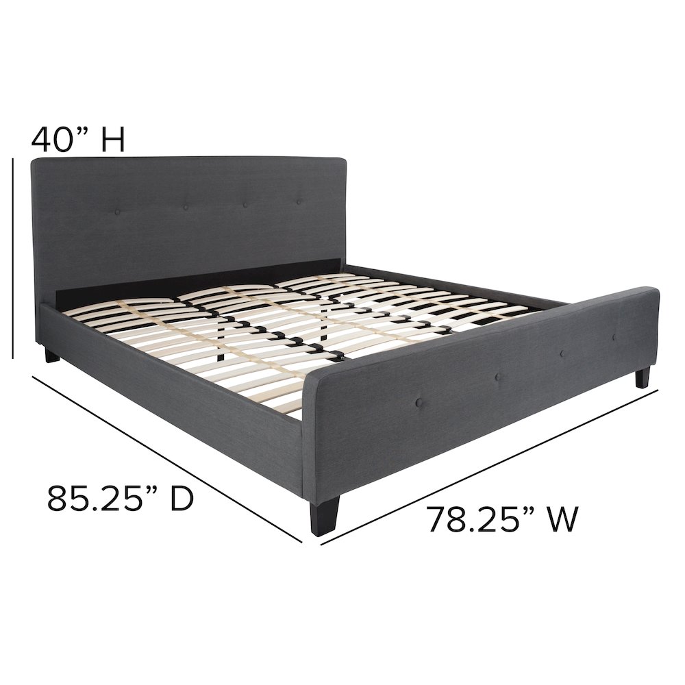 King Size Tufted Upholstered Platform Bed in Dark Gray Fabric. Picture 4