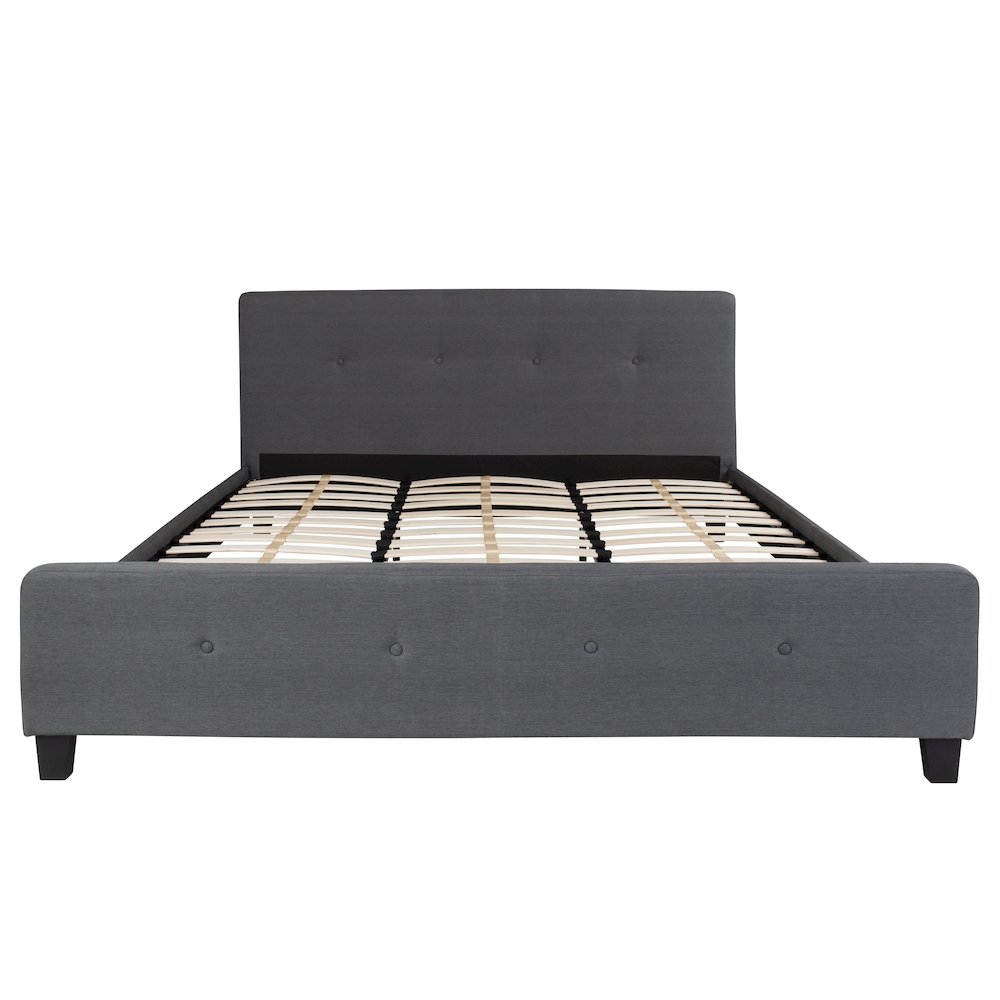 King Size Tufted Upholstered Platform Bed in Dark Gray Fabric. Picture 5