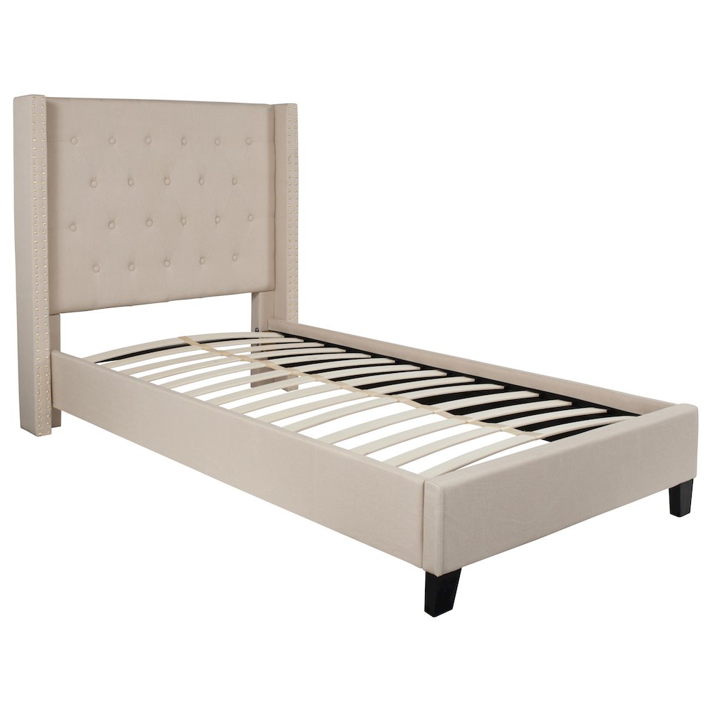 Twin Size Tufted Upholstered Platform Bed in Beige Fabric. Picture 1