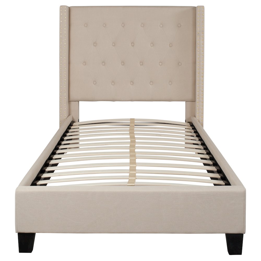 Twin Size Tufted Upholstered Platform Bed in Beige Fabric. Picture 5