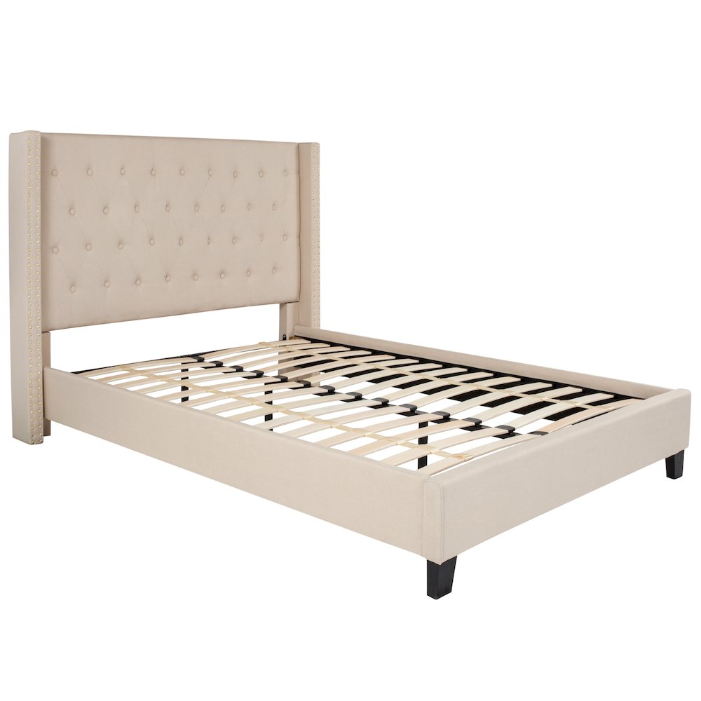 Full Size Tufted Upholstered Platform Bed in Beige Fabric. Picture 1