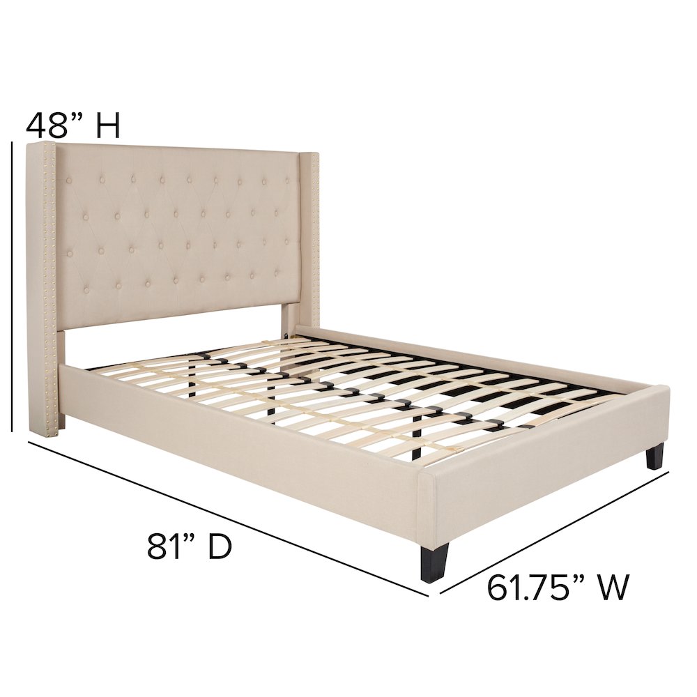 Full Size Tufted Upholstered Platform Bed in Beige Fabric. Picture 4