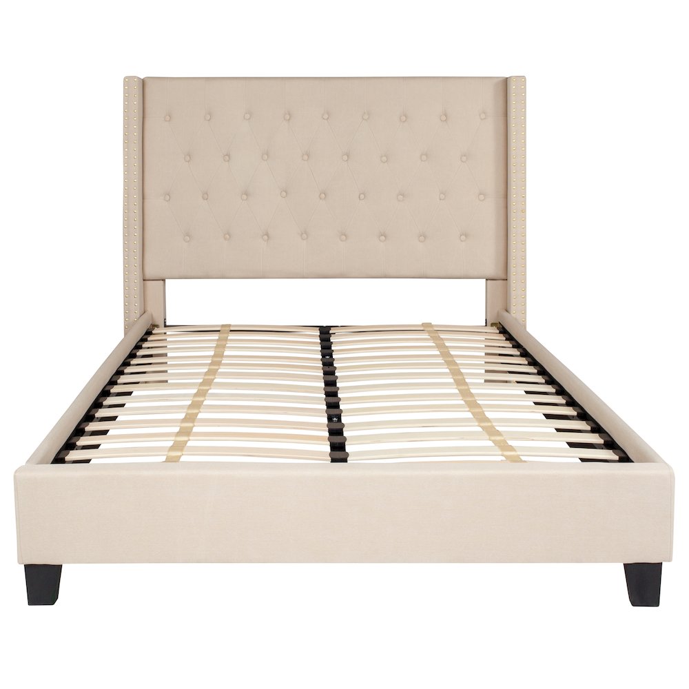 Full Size Tufted Upholstered Platform Bed in Beige Fabric. Picture 5