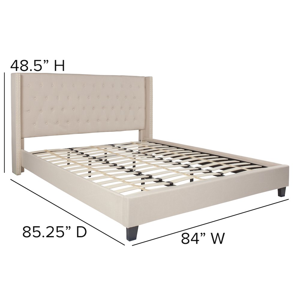 King Size Tufted Upholstered Platform Bed in Beige Fabric. Picture 5