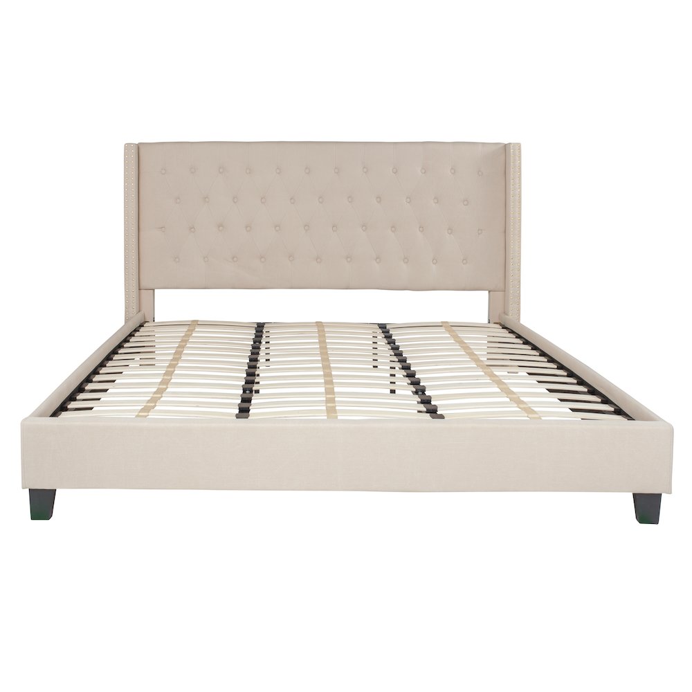 King Size Tufted Upholstered Platform Bed in Beige Fabric. Picture 7