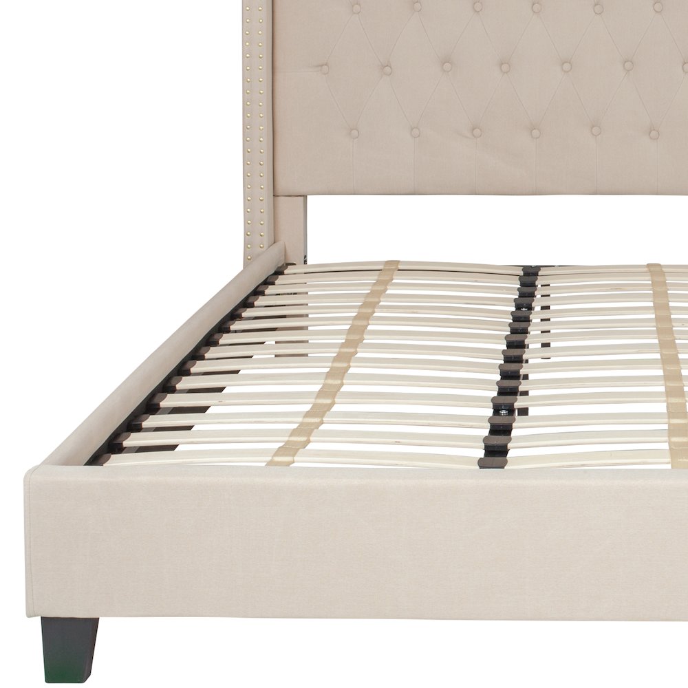 King Size Tufted Upholstered Platform Bed in Beige Fabric. Picture 8