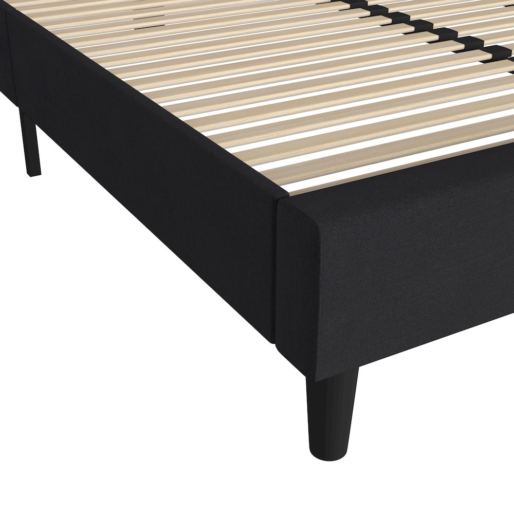 Charcoal Queen Fabric Upholstered Platform Bed - Headboard with Rounded Edges. Picture 7