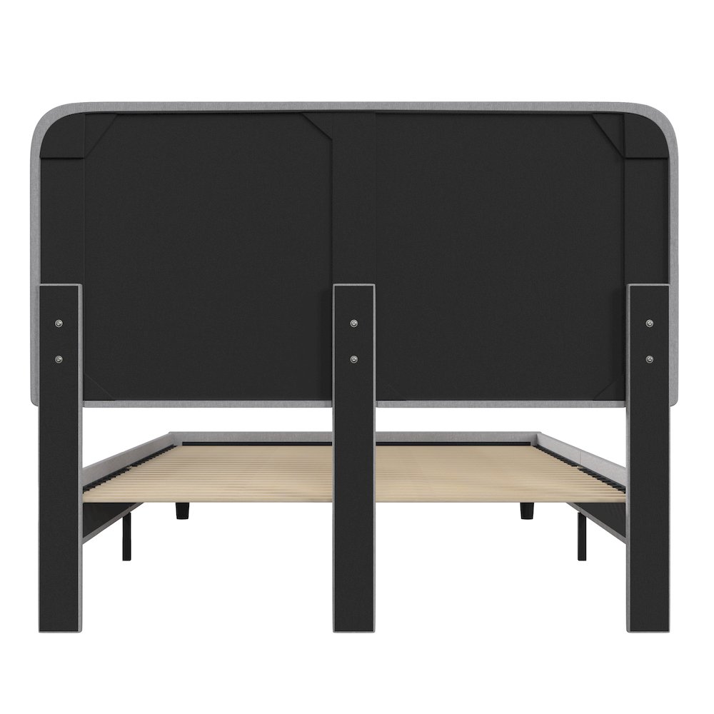 Light Grey Queen Fabric Upholstered Platform Bed - Headboard with Rounded Edges. Picture 6