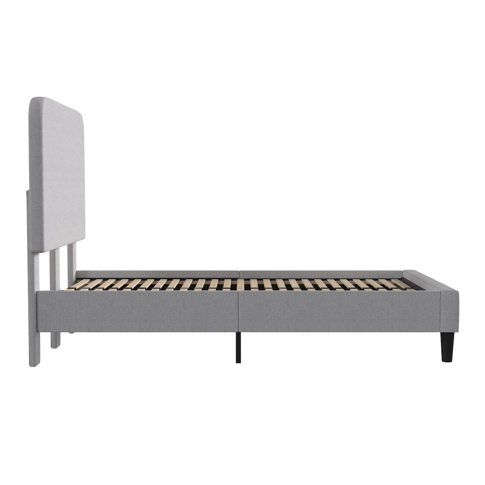 Light Grey Twin Fabric Upholstered Platform Bed - Headboard with Rounded Edges. Picture 8
