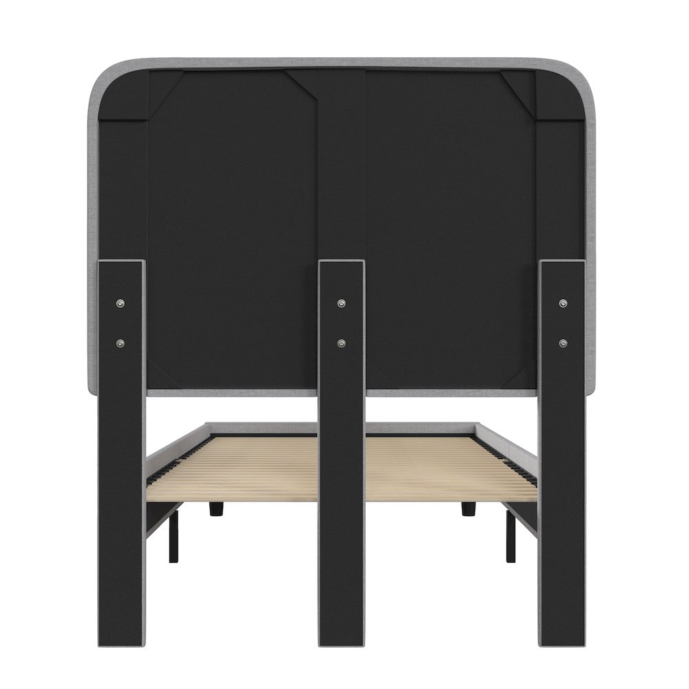 Light Grey Twin Fabric Upholstered Platform Bed - Headboard with Rounded Edges. Picture 6
