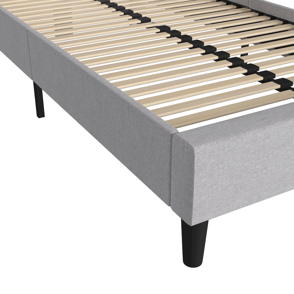 Light Grey Twin Fabric Upholstered Platform Bed - Headboard with Rounded Edges. Picture 7