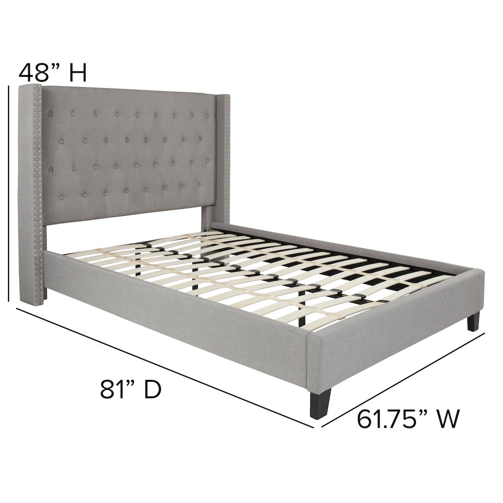 Full Size Tufted Upholstered Platform Bed in Light Gray Fabric. Picture 4