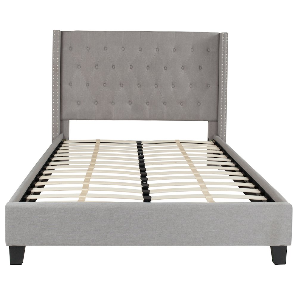 Full Size Tufted Upholstered Platform Bed in Light Gray Fabric. Picture 5
