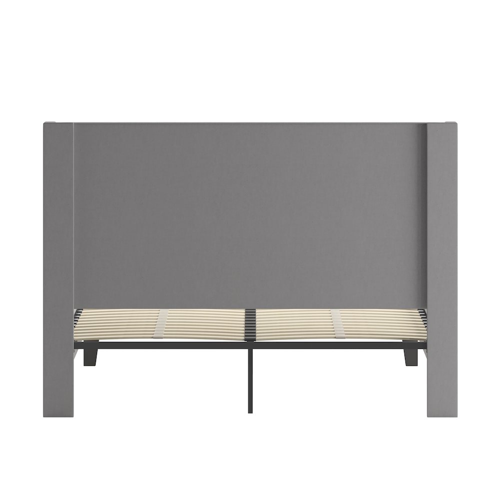 Queen Size Tufted Upholstered Platform Bed in Light Gray Fabric. Picture 6