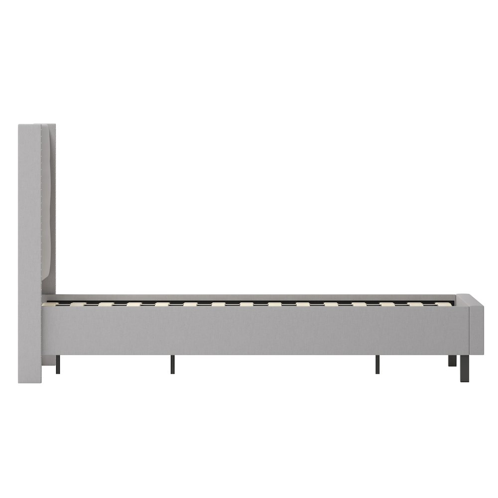Queen Size Tufted Upholstered Platform Bed in Light Gray Fabric. Picture 8