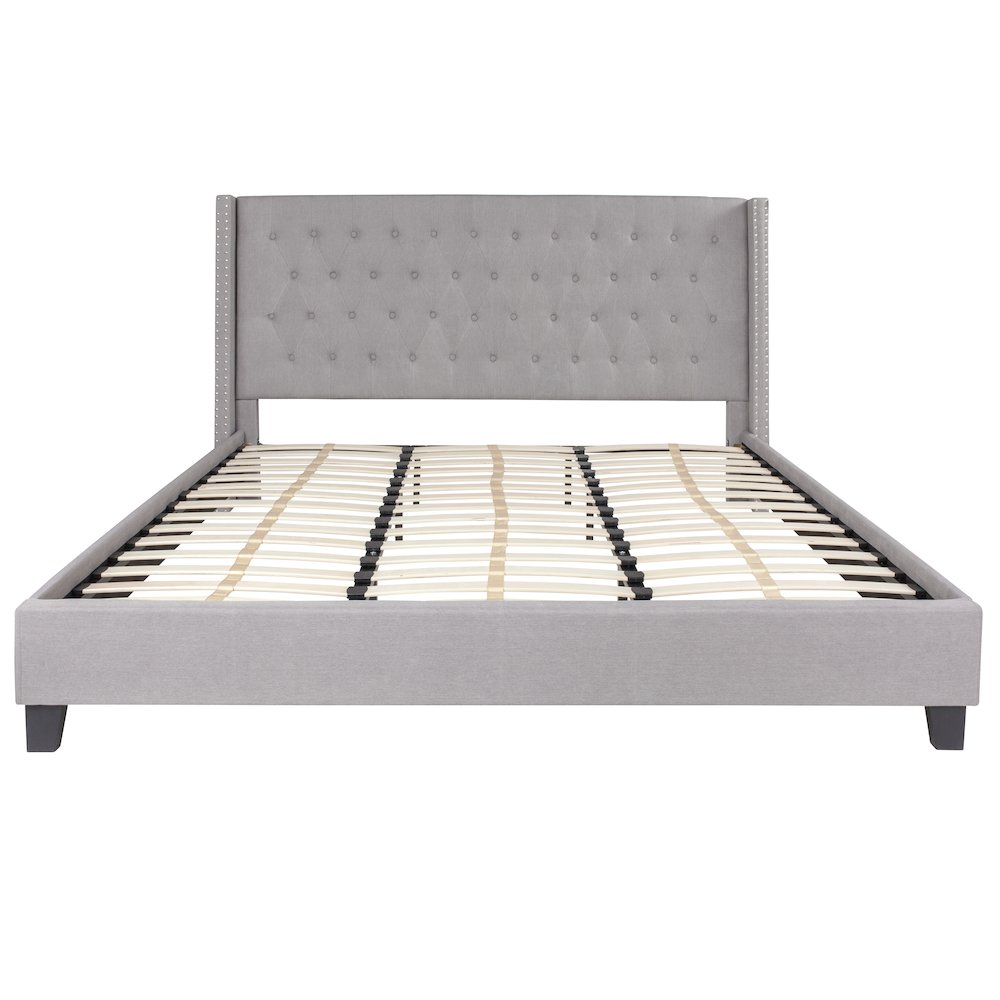 King Size Tufted Upholstered Platform Bed in Light Gray Fabric. Picture 7