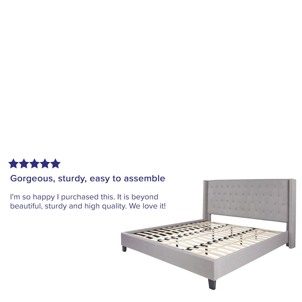 King Size Tufted Upholstered Platform Bed in Light Gray Fabric. Picture 4