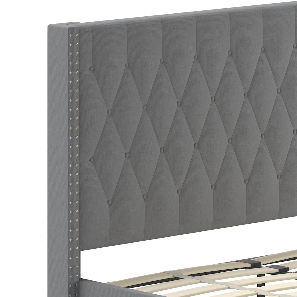 Queen Size Tufted Upholstered Platform Bed in Dark Gray Fabric. Picture 7
