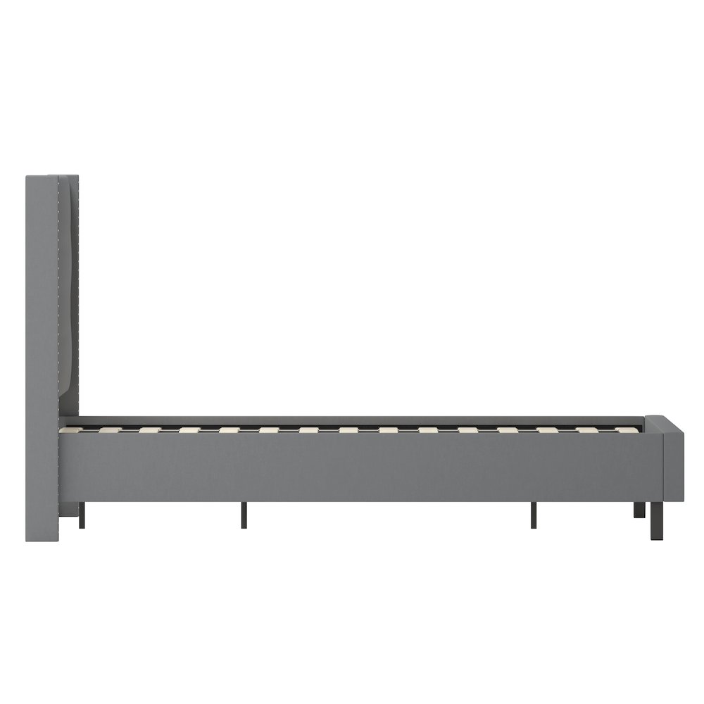 Queen Size Tufted Upholstered Platform Bed in Dark Gray Fabric. Picture 8