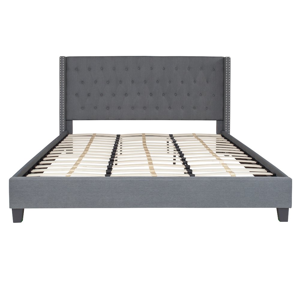 King Size Tufted Upholstered Platform Bed in Dark Gray Fabric. Picture 5