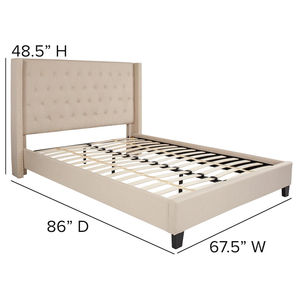 Queen Size Tufted Upholstered Platform Bed in Beige Fabric. Picture 5