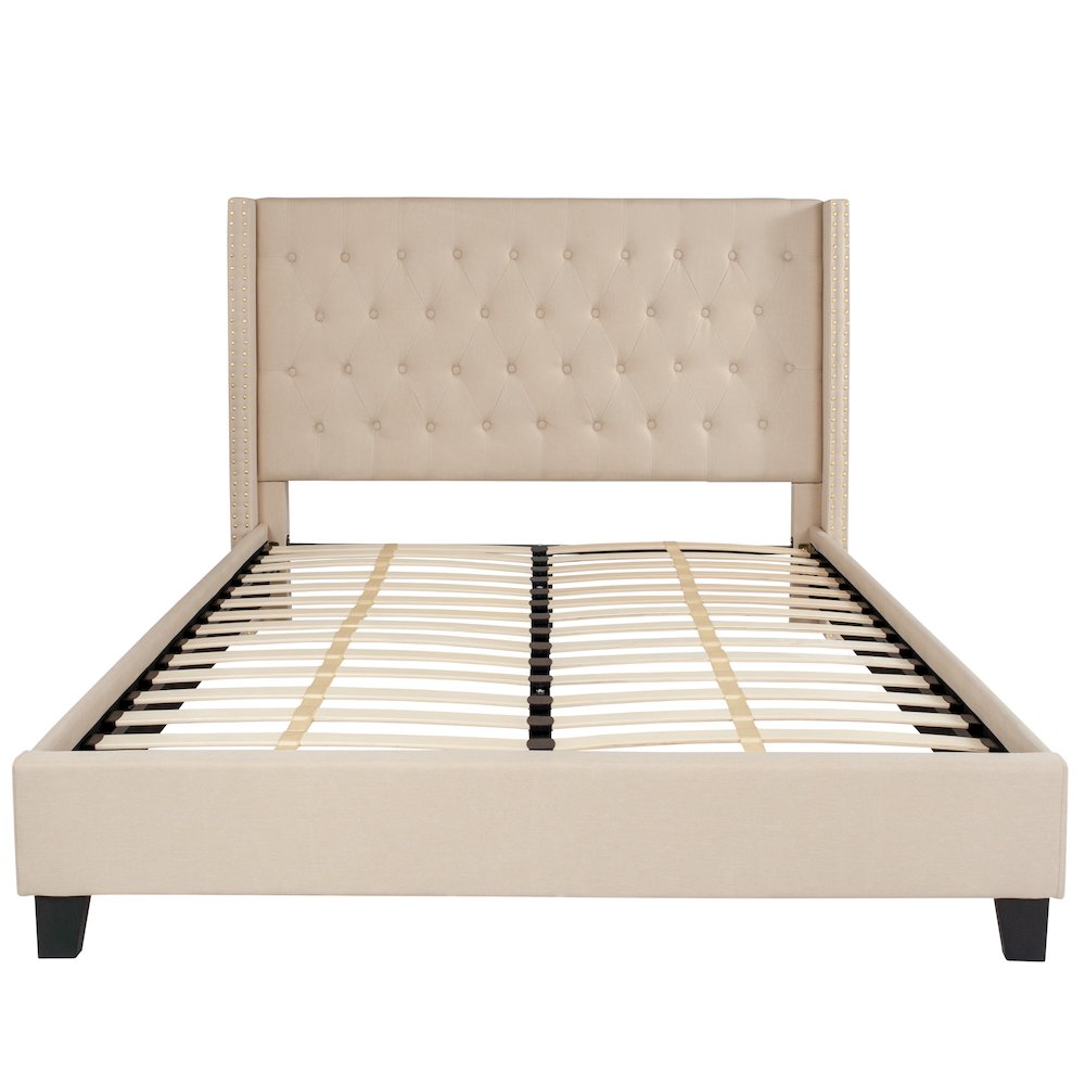 Queen Size Tufted Upholstered Platform Bed in Beige Fabric. Picture 10
