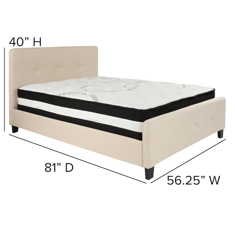 Full Size Platform Bed in Beige Fabric with Pocket Spring Mattress. Picture 4