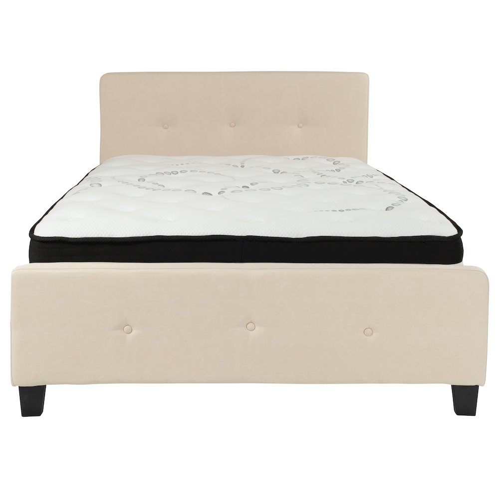 Full Size Platform Bed in Beige Fabric with Pocket Spring Mattress. Picture 6