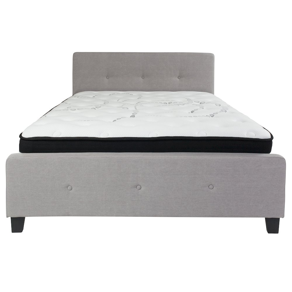 Queen Size Platform Bed in Light Gray Fabric with Pocket Spring Mattress. Picture 5