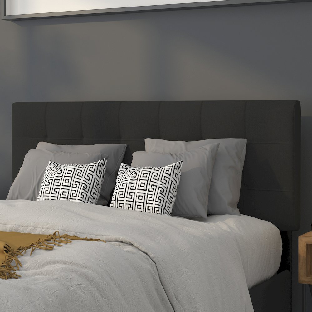 Quilted Tufted Upholstered Full Size Headboard in Black Fabric. Picture 7
