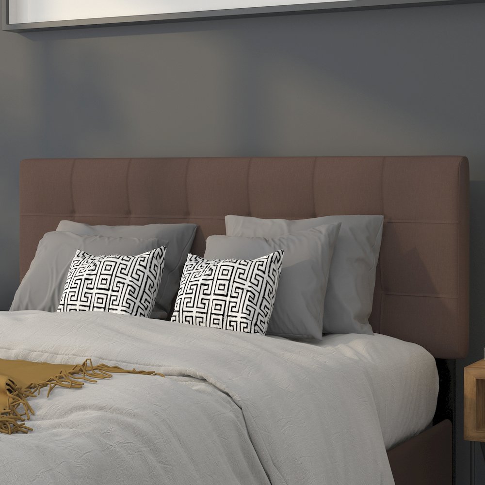 Tufted Upholstered Full Size Headboard in Dark Brown Fabric. Picture 2