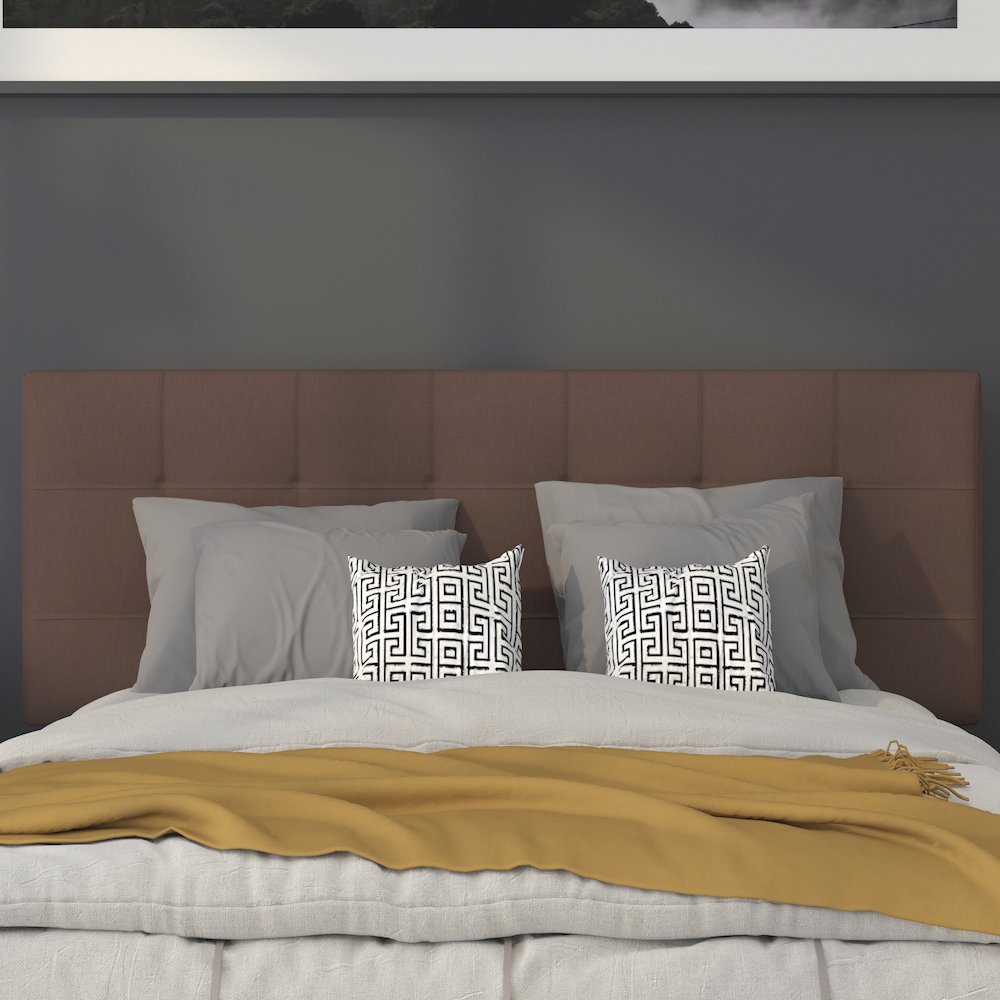 Tufted Upholstered Full Size Headboard in Dark Brown Fabric. Picture 5