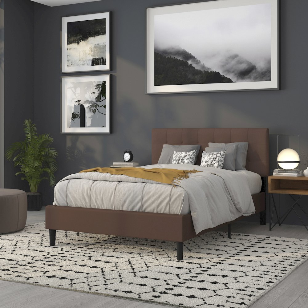 Tufted Upholstered Full Size Headboard in Dark Brown Fabric. Picture 6