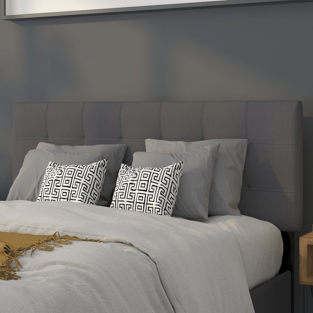 Tufted Upholstered Full Size Headboard in Dark Gray Fabric. Picture 2