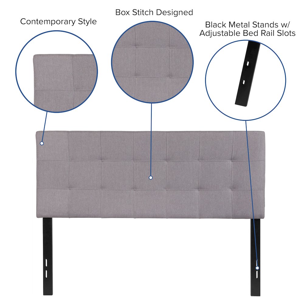 Tufted Upholstered Full Size Headboard in Light Gray Fabric. Picture 4