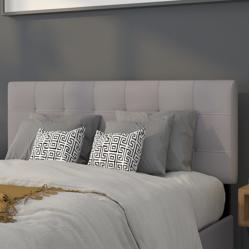 Tufted Upholstered Full Size Headboard in Light Gray Fabric. Picture 2
