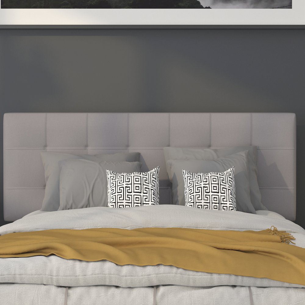 Tufted Upholstered Full Size Headboard in Light Gray Fabric. Picture 6