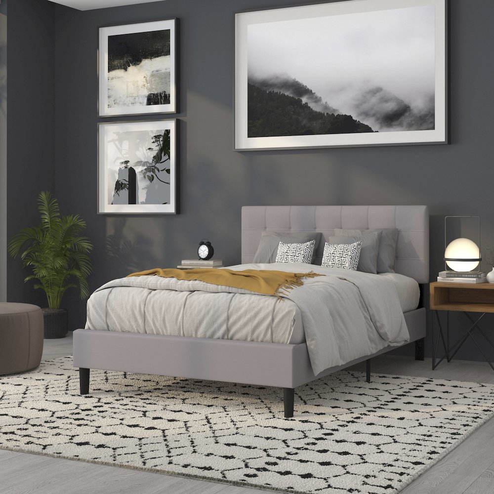 Tufted Upholstered Full Size Headboard in Light Gray Fabric. Picture 7