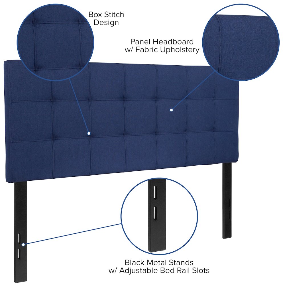 Tufted Upholstered Full Size Headboard in Navy Fabric. Picture 5