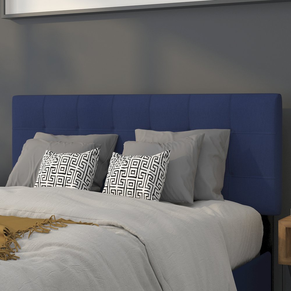 Tufted Upholstered Full Size Headboard in Navy Fabric. Picture 2