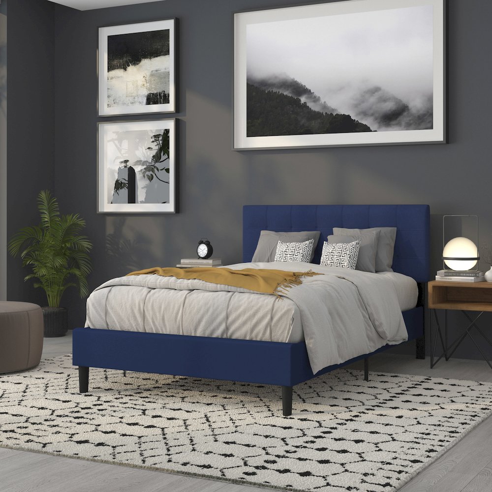 Tufted Upholstered Full Size Headboard in Navy Fabric. Picture 8