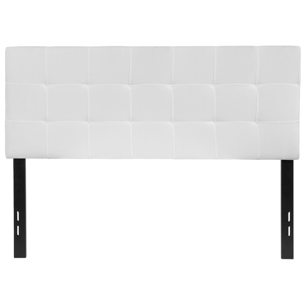 Quilted Tufted Upholstered Full Size Headboard in White Fabric. Picture 1