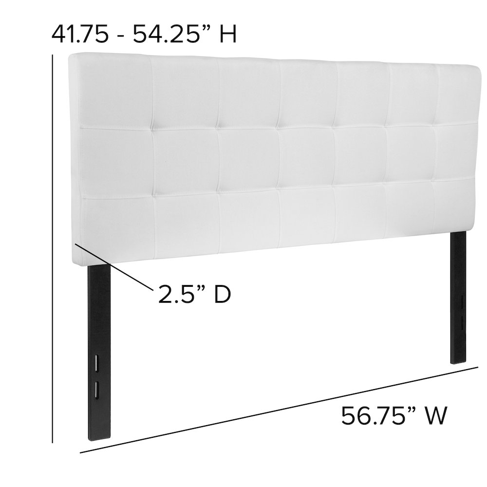 Quilted Tufted Upholstered Full Size Headboard in White Fabric. Picture 2