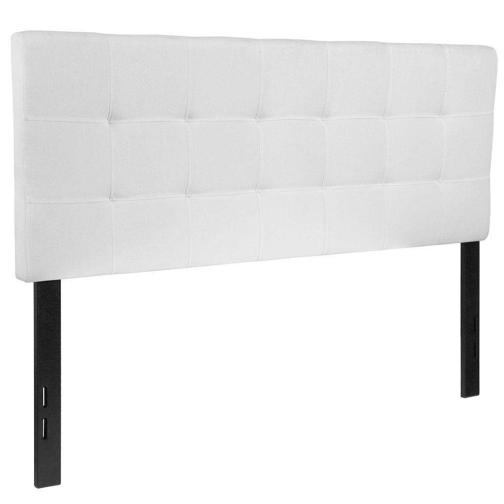 Quilted Tufted Upholstered Full Size Headboard in White Fabric. Picture 3
