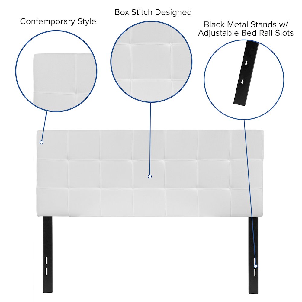 Tufted Upholstered Full Size Headboard in White Fabric. Picture 4
