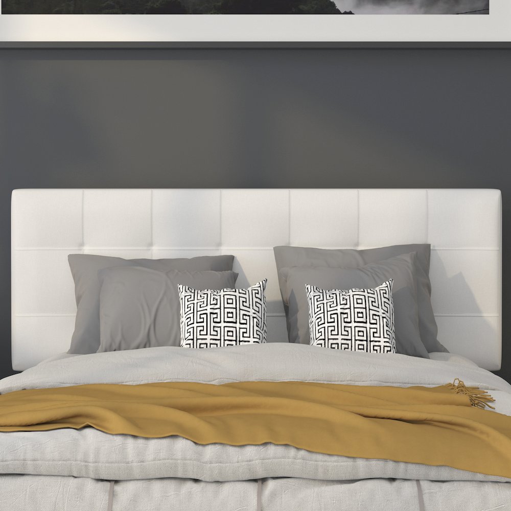 Tufted Upholstered Full Size Headboard in White Fabric. Picture 6