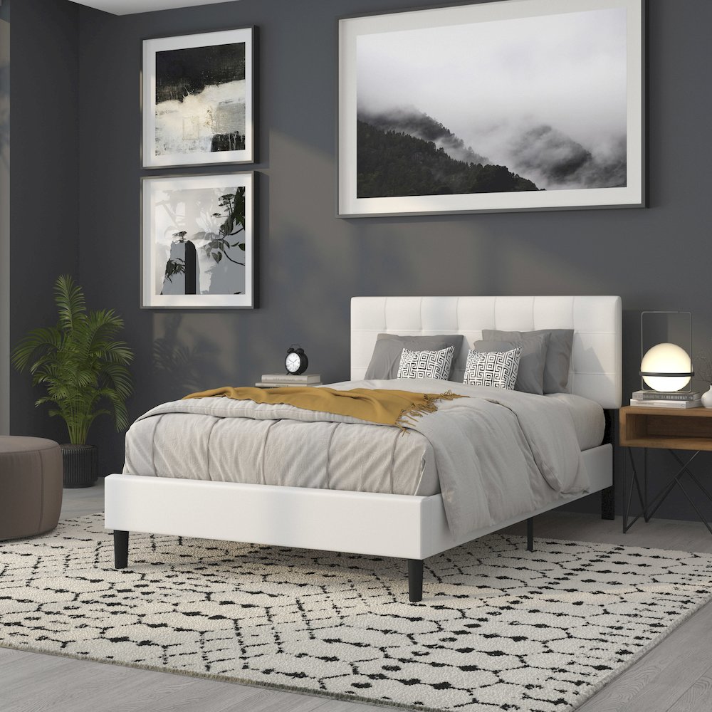 Tufted Upholstered Full Size Headboard in White Fabric. Picture 7