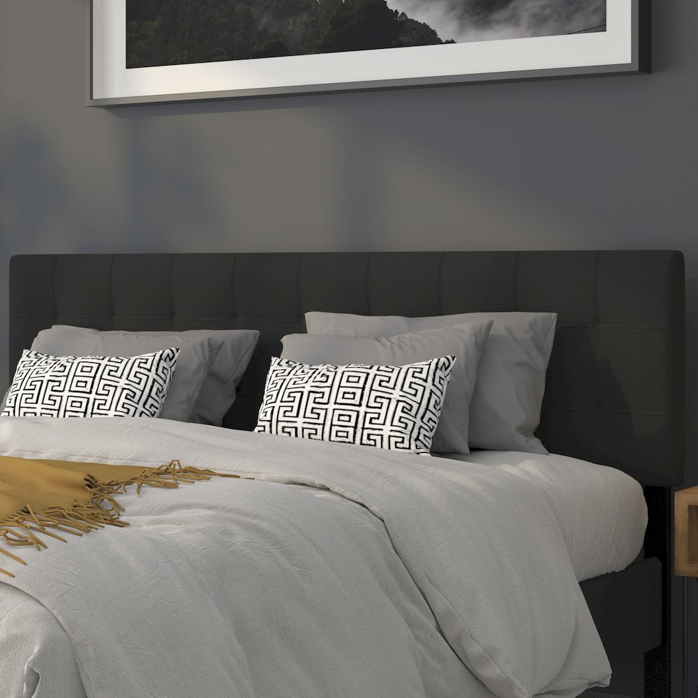Quilted Tufted Upholstered King Size Headboard in Black Fabric. Picture 3