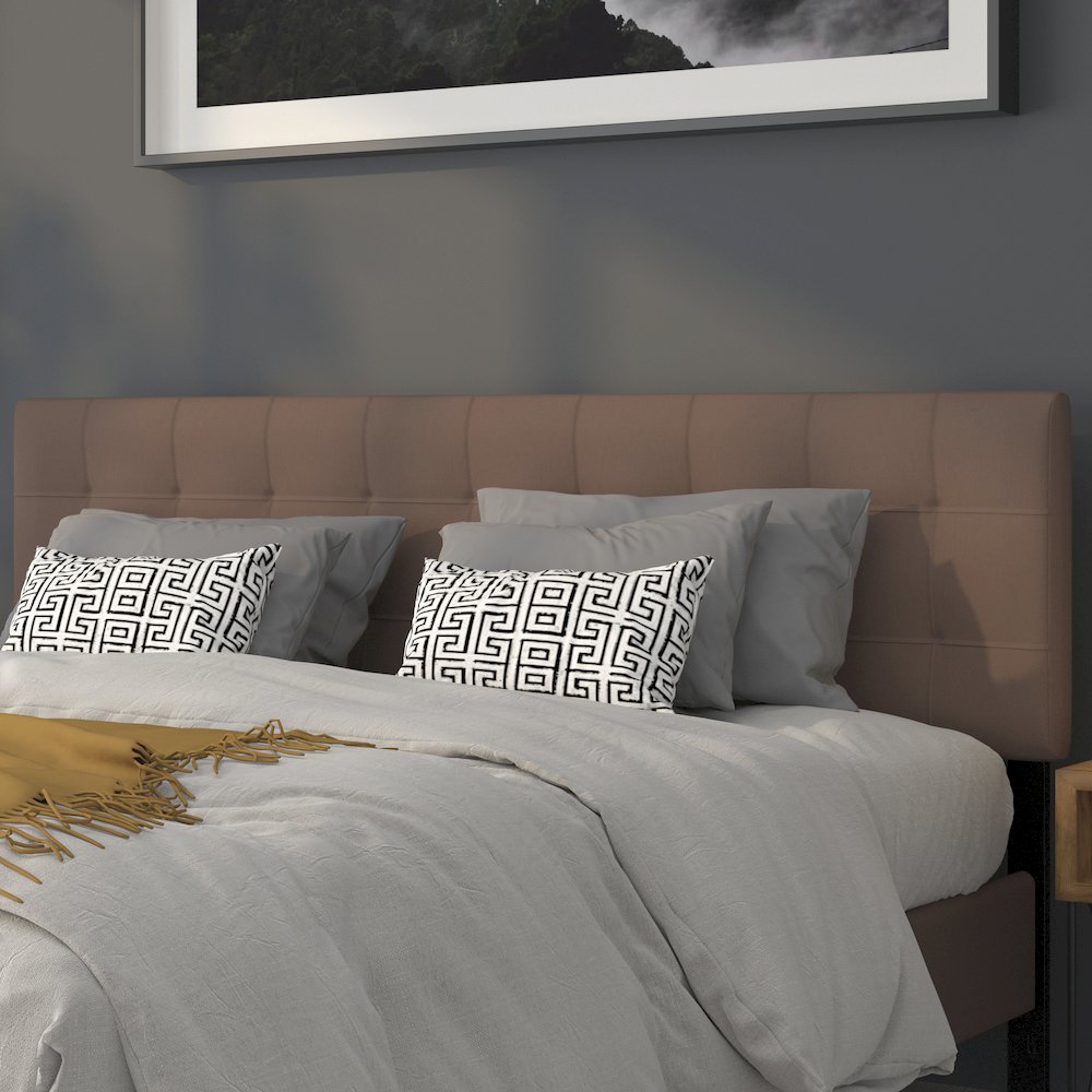 Quilted Tufted Upholstered King Size Headboard in Camel Fabric. Picture 3