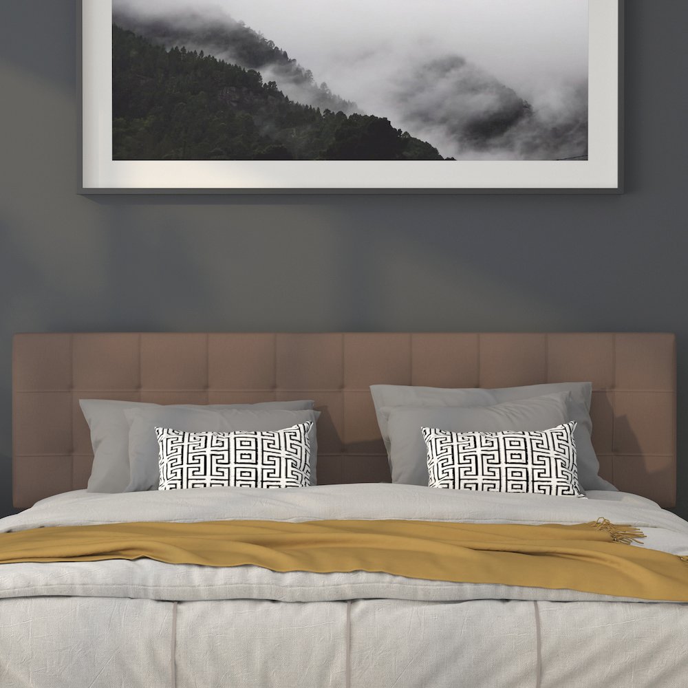 Tufted Upholstered King Size Headboard in Camel Fabric. Picture 5